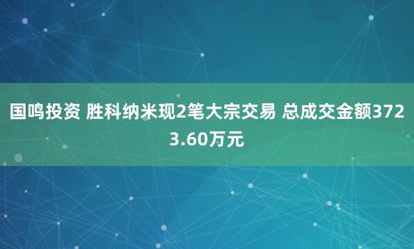 国鸣投资 胜科纳米现2笔大宗交易 总成交金额3723.60万元
