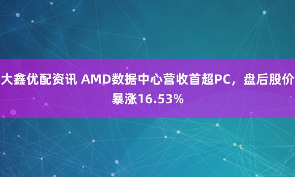 大鑫优配资讯 AMD数据中心营收首超PC,盘后股价暴涨16.53%